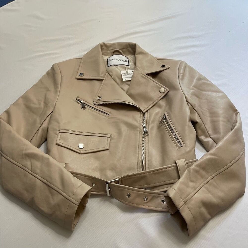 NWT Azalea Wang Beige Moto Jacket Size Medium New